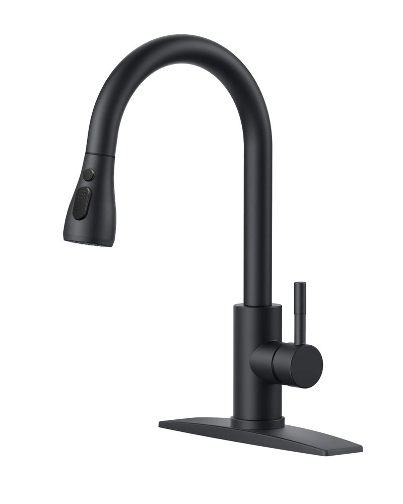 FORIOUS Black Kitchen Faucet with Pull Down Sprayer, High Arc Single Handle Classic Stainless Steel Sink Faucet 1 or 3 Hole, Suitable for Farmhouse Camper Laundry Rv Bar - Image 1